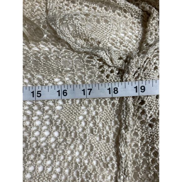 Love by Design Women's Oatmeal Open Weave Cardigan Lace Hem Size Medium - Picture 5 of 6
